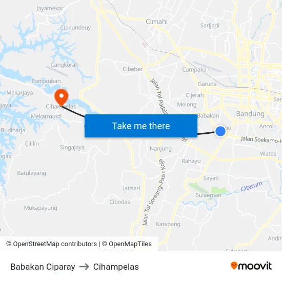 Babakan Ciparay to Cihampelas map