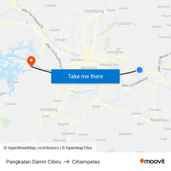 Pangkalan Damri Cibiru to Cihampelas map
