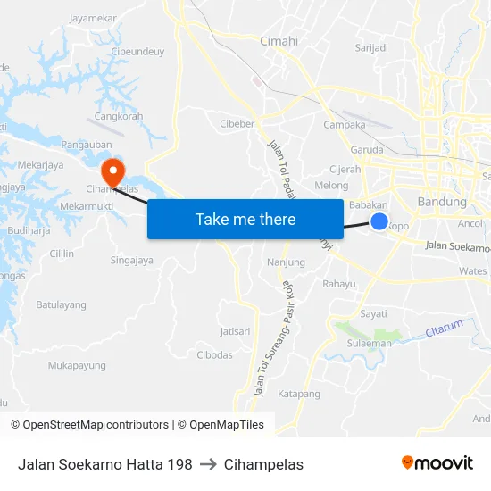Jalan Soekarno Hatta 198 to Cihampelas map