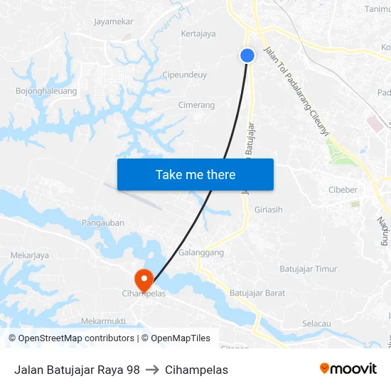 Jalan Batujajar Raya 98 to Cihampelas map