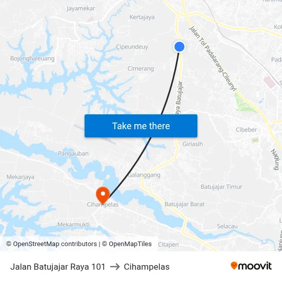Jalan Batujajar Raya 101 to Cihampelas map
