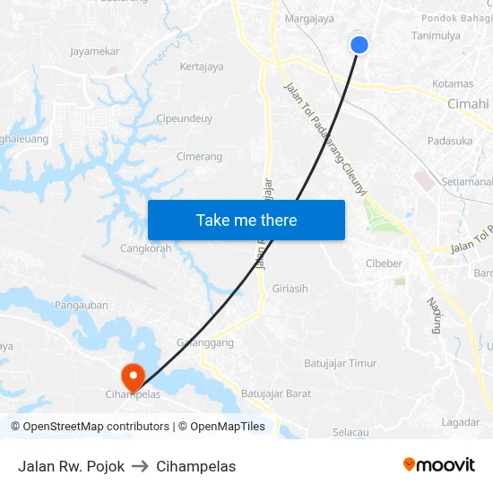 Jalan Rw. Pojok to Cihampelas map