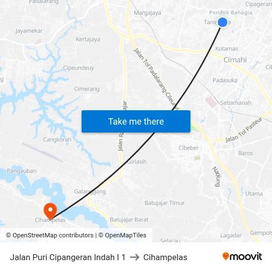 Jalan Puri Cipangeran Indah I 1 to Cihampelas map