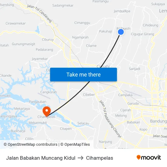 Jalan Babakan Muncang Kidul to Cihampelas map