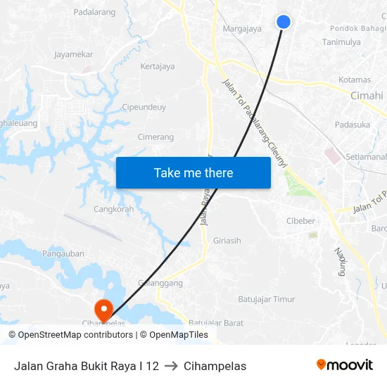 Jalan Graha Bukit Raya I 12 to Cihampelas map