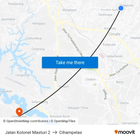 Jalan Kolonel Masturi 2 to Cihampelas map