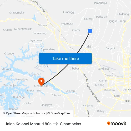 Jalan Kolonel Masturi 80a to Cihampelas map