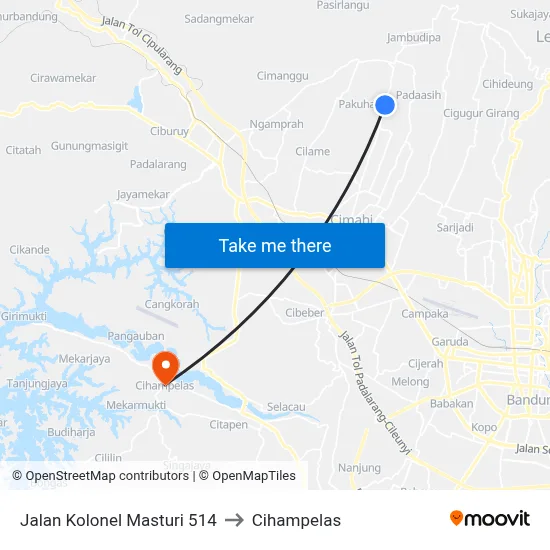 Jalan Kolonel Masturi 514 to Cihampelas map