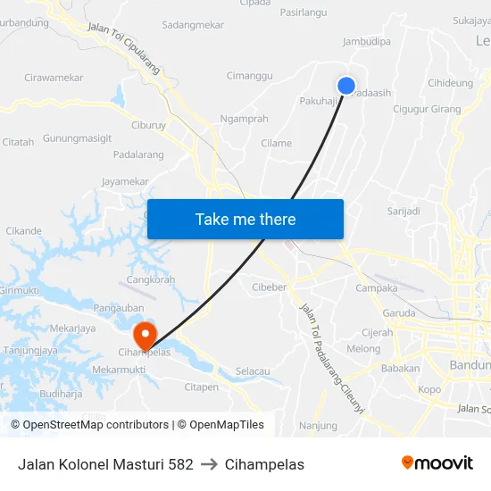 Jalan Kolonel Masturi 582 to Cihampelas map