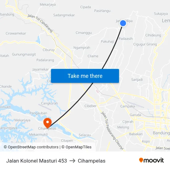 Jalan Kolonel Masturi 453 to Cihampelas map