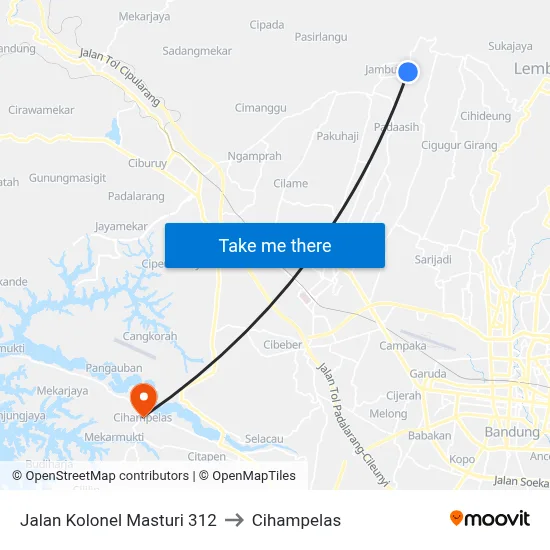Jalan Kolonel Masturi 312 to Cihampelas map