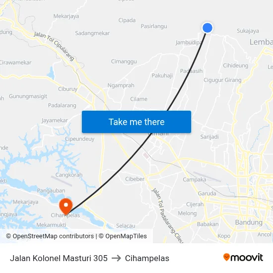 Jalan Kolonel Masturi 305 to Cihampelas map