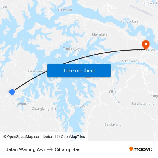 Jalan Warung Awi to Cihampelas map