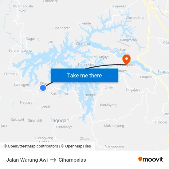 Jalan Warung Awi to Cihampelas map