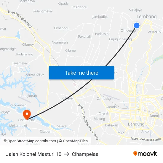 Jalan Kolonel Masturi 10 to Cihampelas map
