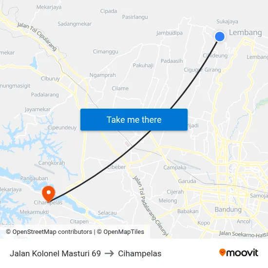 Jalan Kolonel Masturi 69 to Cihampelas map