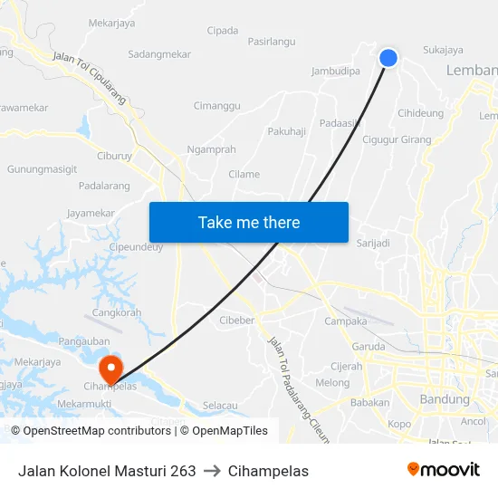 Jalan Kolonel Masturi 263 to Cihampelas map