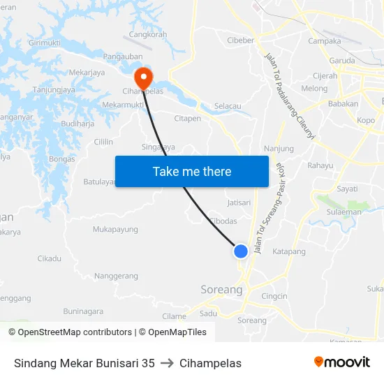 Sindang Mekar Bunisari 35 to Cihampelas map