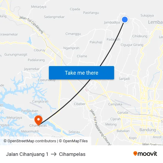 Jalan Cihanjuang 1 to Cihampelas map