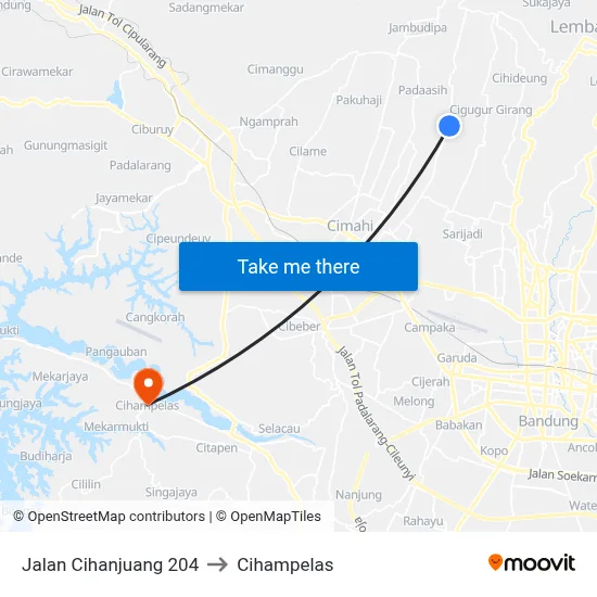 Jalan Cihanjuang 204 to Cihampelas map