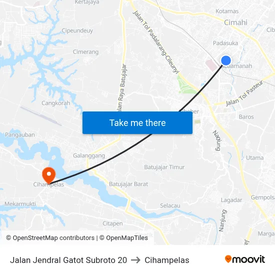 Jalan Jendral Gatot Subroto 20 to Cihampelas map