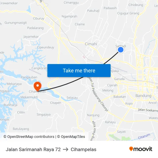Jalan Sarimanah Raya 72 to Cihampelas map