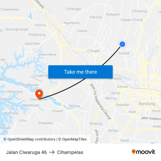 Jalan Ciwaruga 46 to Cihampelas map