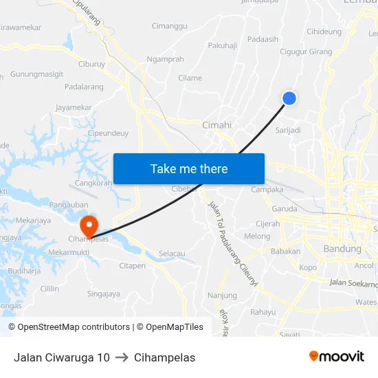Jalan Ciwaruga 10 to Cihampelas map