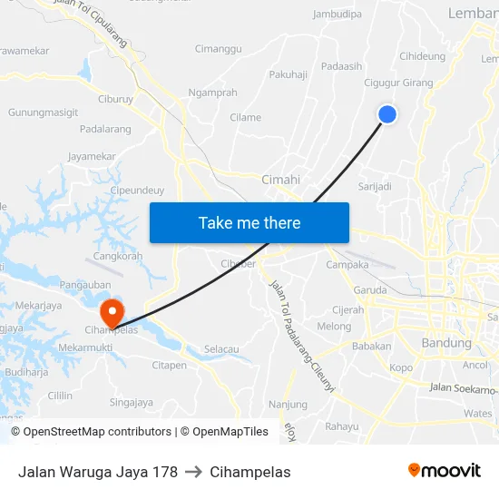 Jalan Waruga Jaya 178 to Cihampelas map