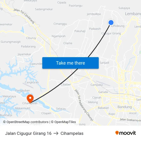 Jalan Cigugur Girang 16 to Cihampelas map