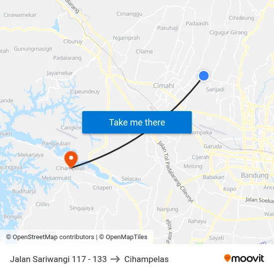 Jalan Sariwangi 117 - 133 to Cihampelas map