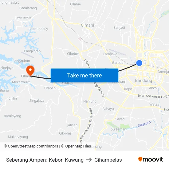 Seberang Ampera Kebon Kawung to Cihampelas map