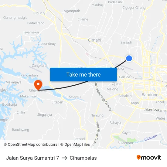 Jalan Surya Sumantri 7 to Cihampelas map