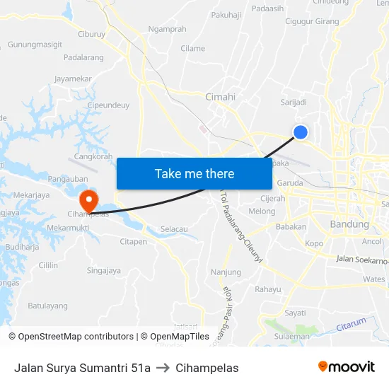 Jalan Surya Sumantri 51a to Cihampelas map