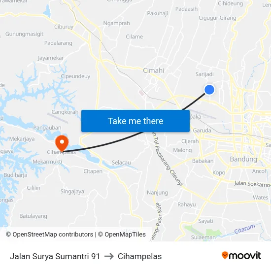 Jalan Surya Sumantri 91 to Cihampelas map