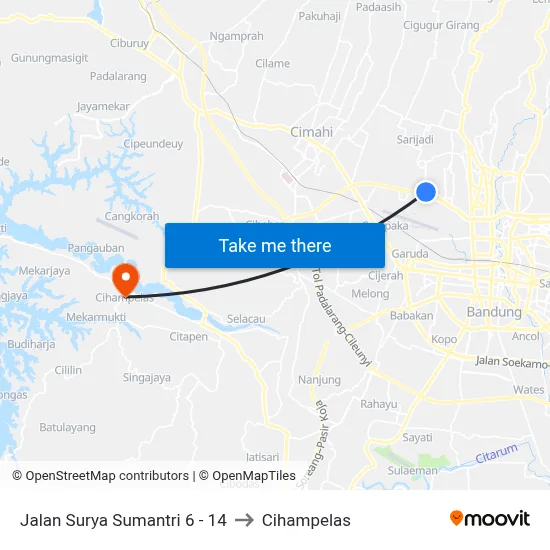 Jalan Surya Sumantri 6 - 14 to Cihampelas map