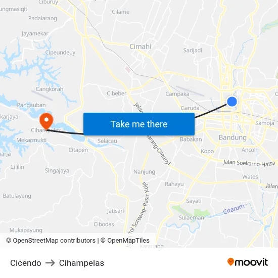 Cicendo to Cihampelas map