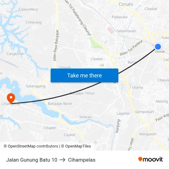Jalan Gunung Batu 10 to Cihampelas map