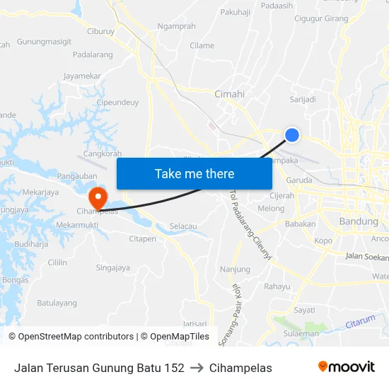 Jalan Terusan Gunung Batu 152 to Cihampelas map
