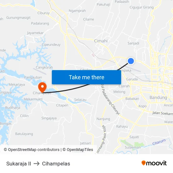Sukaraja II to Cihampelas map