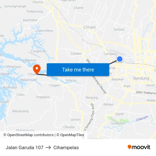Jalan Garuda 107 to Cihampelas map