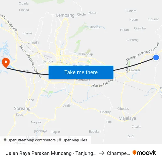 Jalan Raya Parakan Muncang - Tanjungsari 16 to Cihampelas map