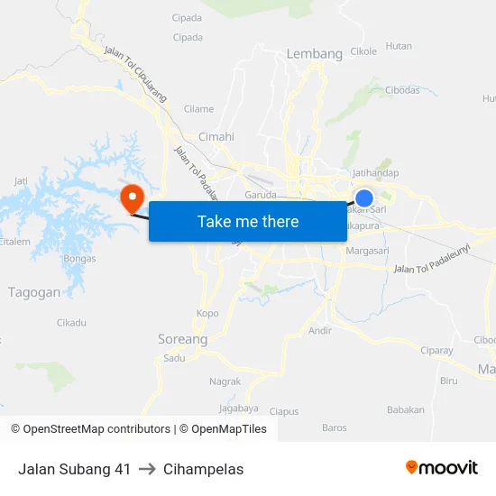 Jalan Subang 41 to Cihampelas map