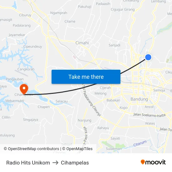 Radio Hits Unikom to Cihampelas map