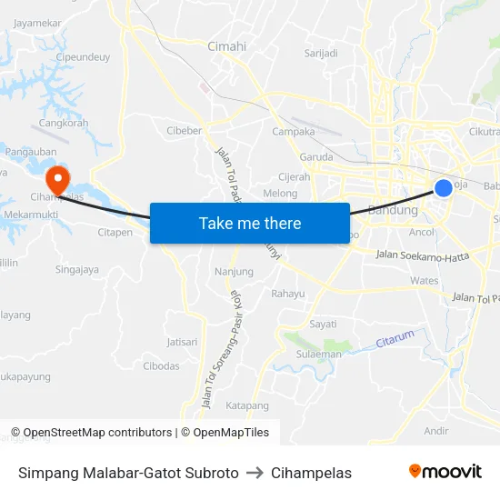 Simpang Malabar-Gatot Subroto to Cihampelas map