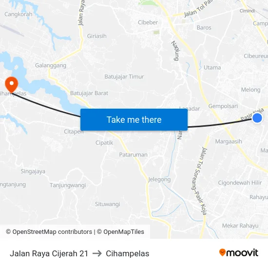 Jalan Raya Cijerah 21 to Cihampelas map