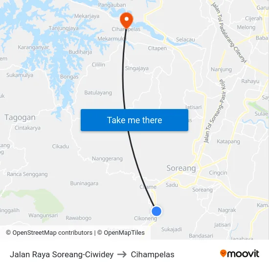 Jalan Raya Soreang-Ciwidey to Cihampelas map