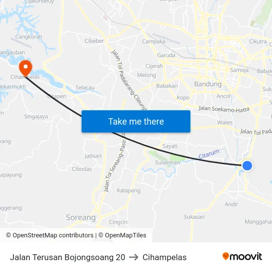 Jalan Terusan Bojongsoang 20 to Cihampelas map