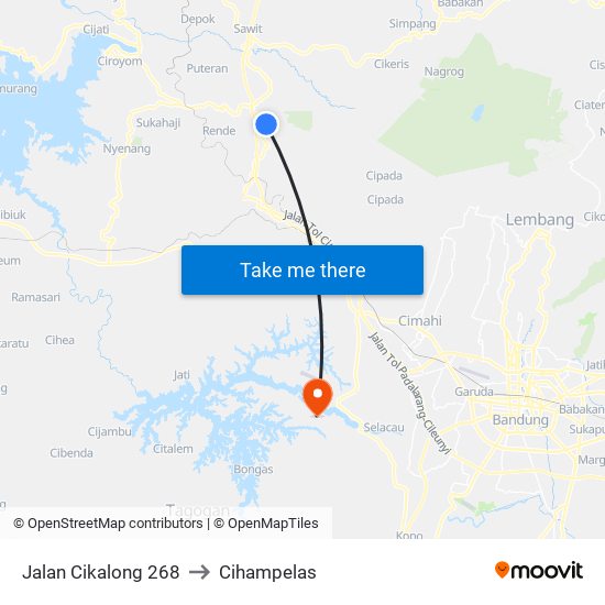 Jalan Cikalong 268 to Cihampelas map