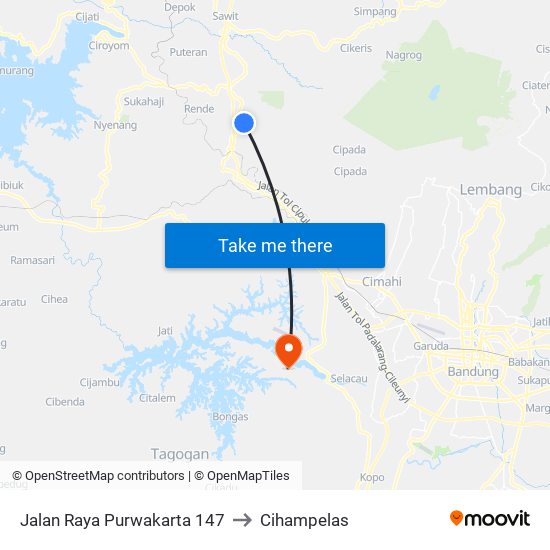 Jalan Raya Purwakarta 147 to Cihampelas map